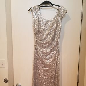 David Meister Silver Sequin Gown